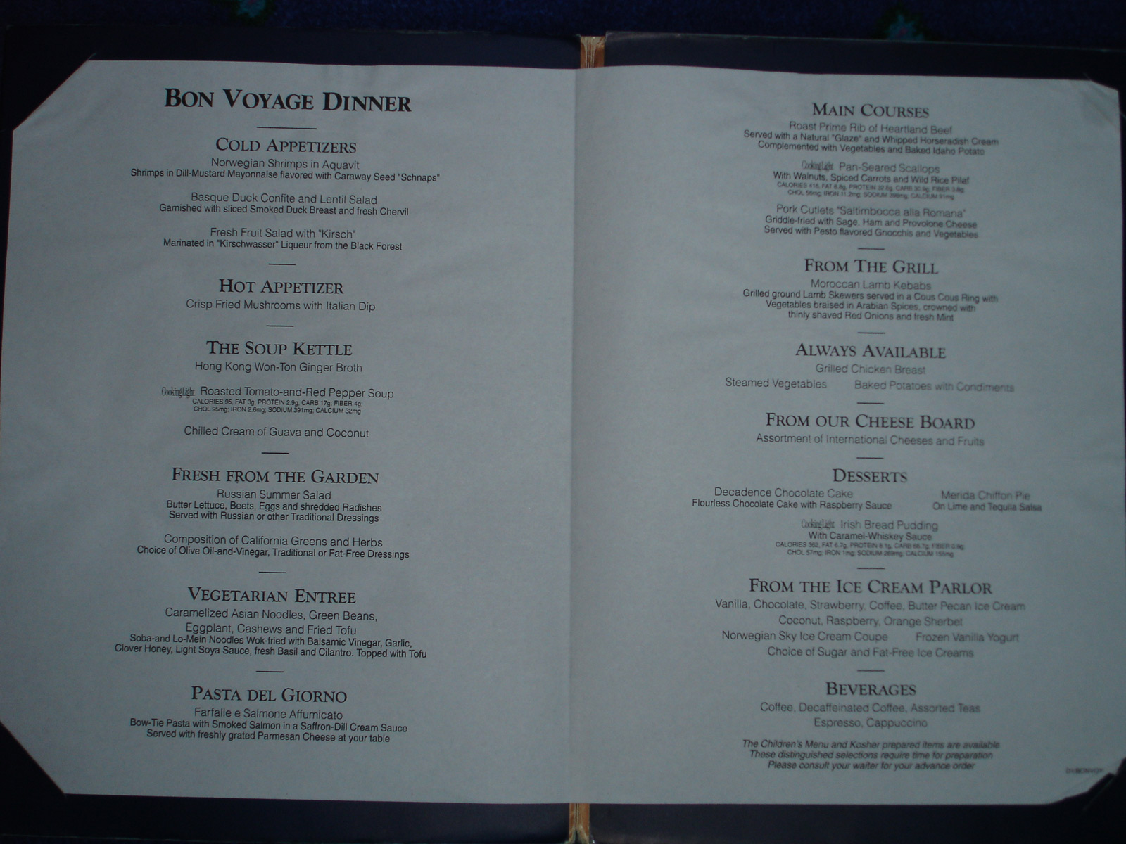 ncl main dining room menus